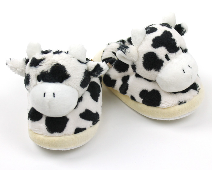 cow print fuzzy slippers