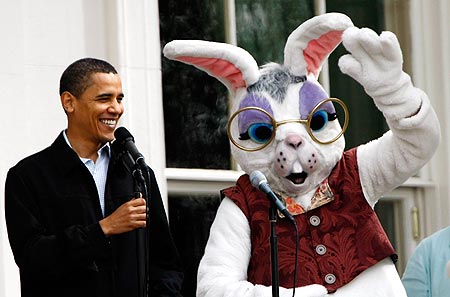 The President and the Easter Bunny share a laugh