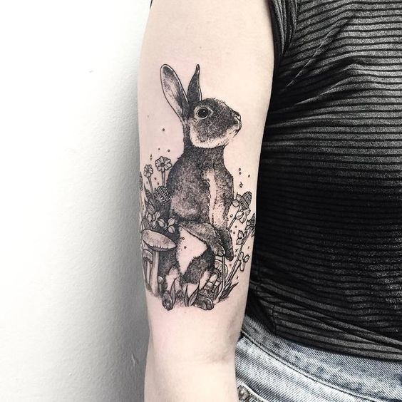 40 Adorable Rabbit Tattoo Design Ideas  TattooBloq  Bunny tattoos Rabbit  tattoos Woodcut tattoo