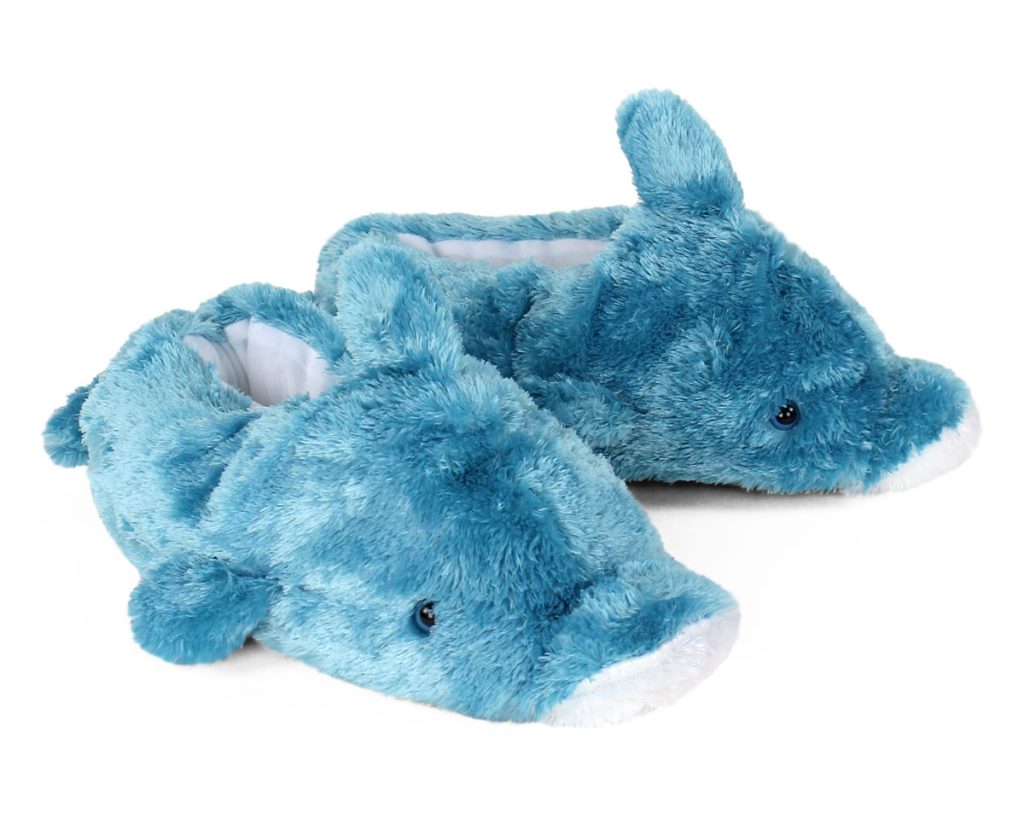 plush blue dolphin slippers