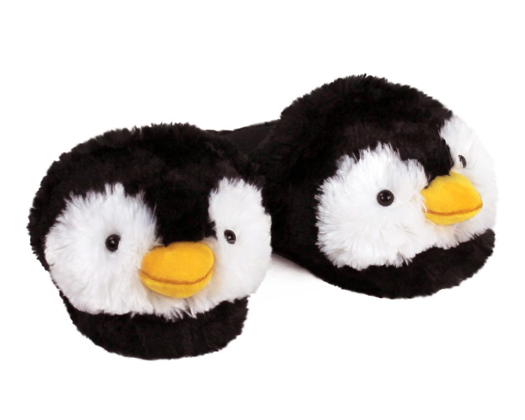 pair of plush penguin slippers