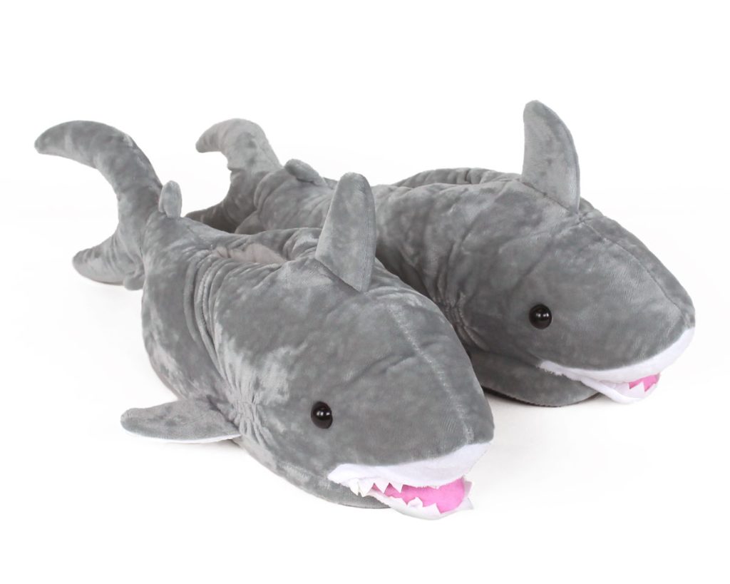 plush shark slippers