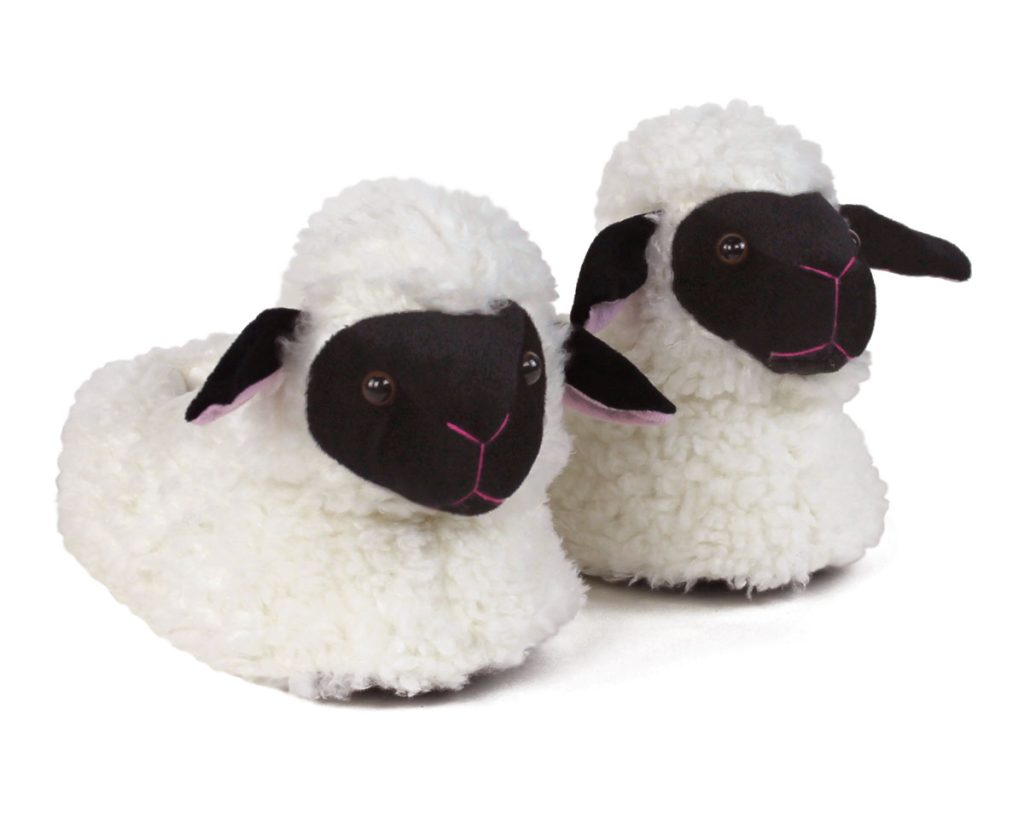 a pair of plush sheep slippers