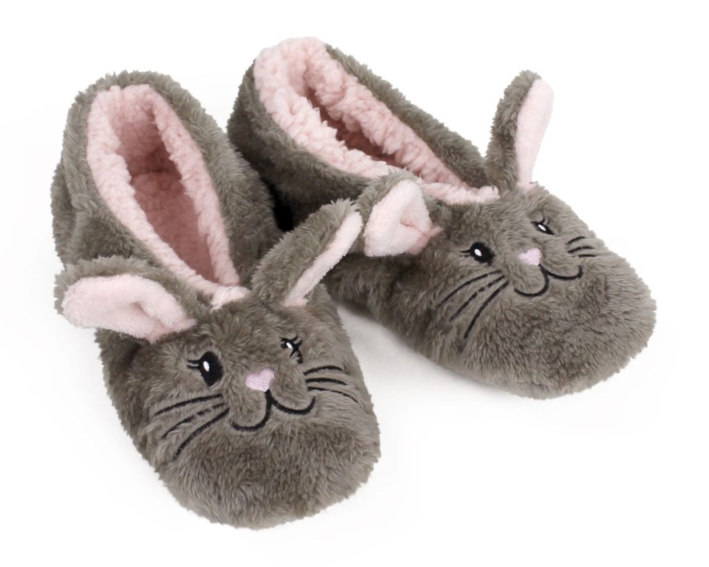 pair of plush bunny sock slippers