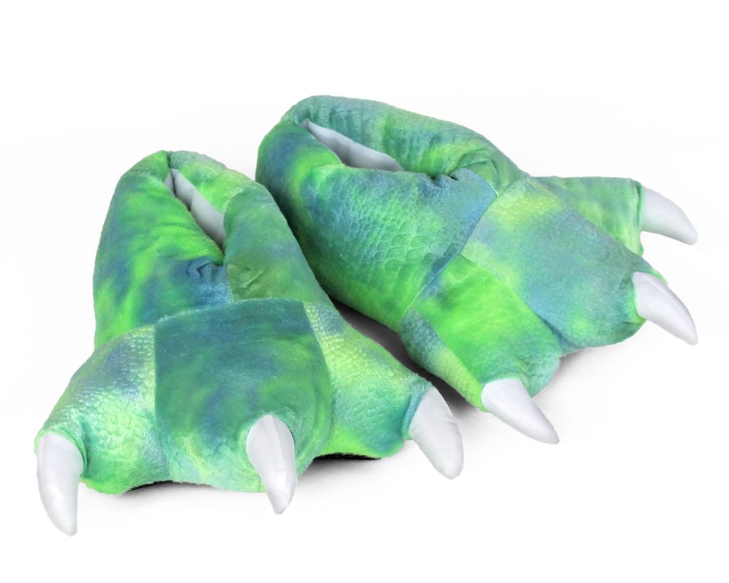 green dinosaur feet slippers