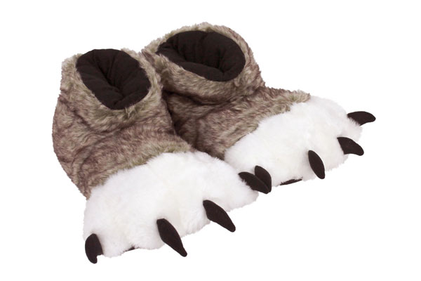 brown wolf paw slippers