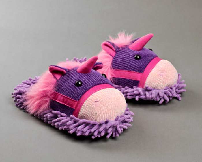 Fuzzy Unicorn Slippers 3/4 View