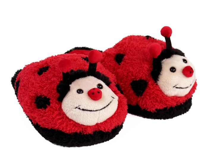 Kids Fuzzy Lady Bug Slippers 3/4 View