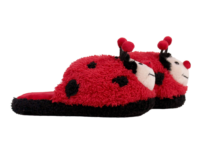 Kids Fuzzy Lady Bug Slippers Side View