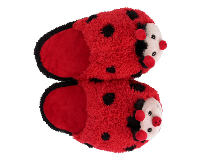 Kids Fuzzy Lady Bug Slippers Top View