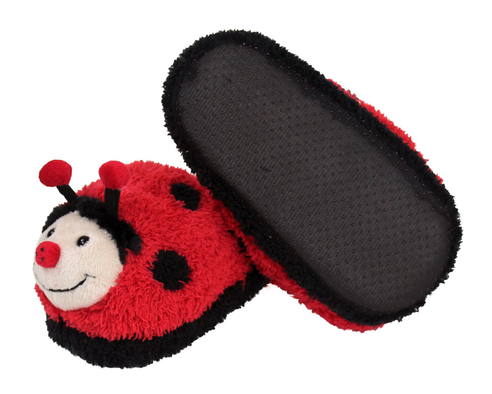 Kids Fuzzy Lady Bug Slippers Bottom View