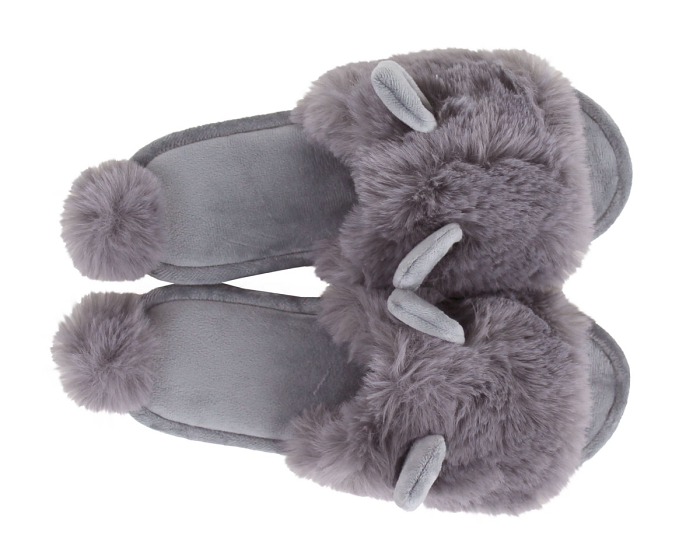 Gray Bunny Hop Slippers | Grey Rabbit Pom Pom Slippers