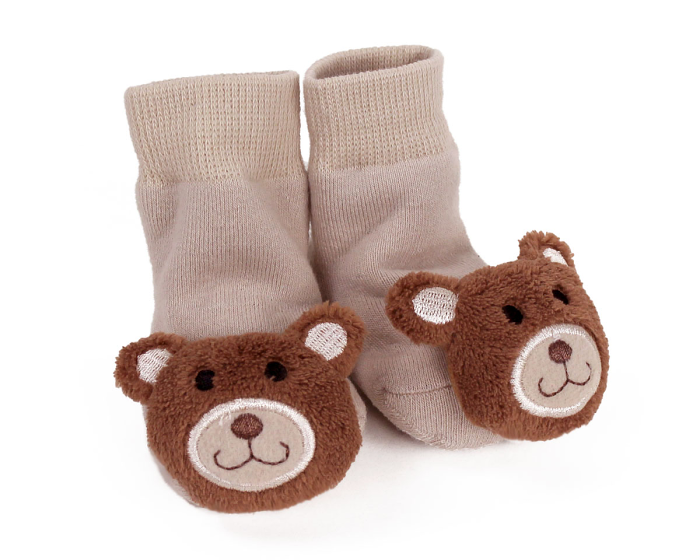 Teddy Bear Baby Rattle Socks 3/4 View