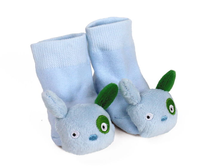 Blue Puppy Baby Rattle Socks 3/4 View