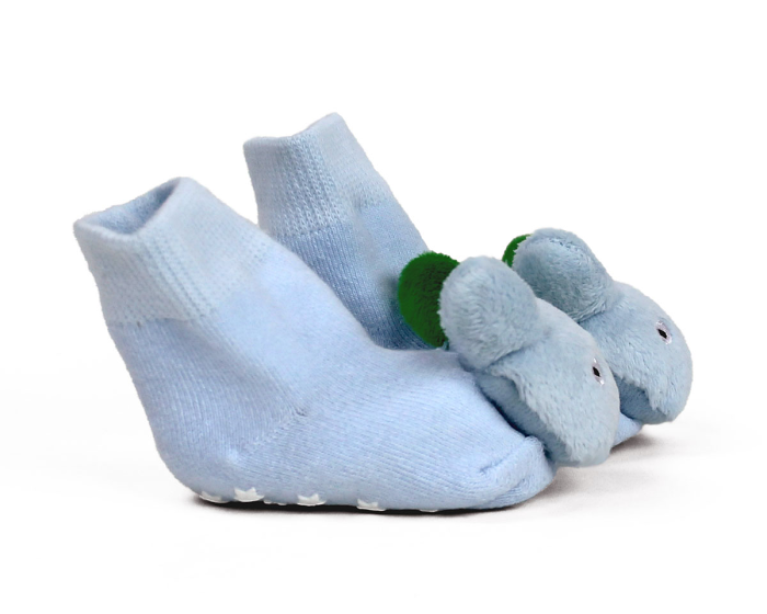 Blue Puppy Baby Rattle Socks Side View