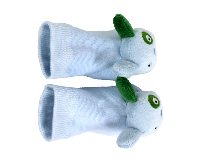 Blue Puppy Baby Rattle Socks Top View