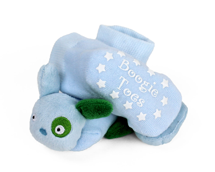 Blue Puppy Baby Rattle Socks Bottom View