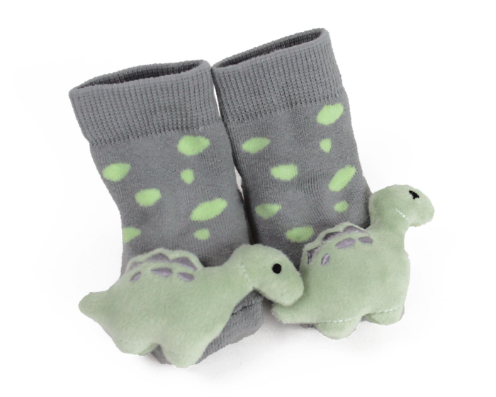 Dinosaur Baby Rattle Socks 3/4 View