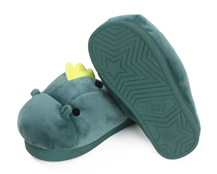 Green Dragon Slippers | Plush Dragon Head Slippers