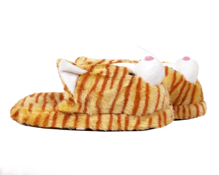Fuzzy Orange Tabby Cat Slippers Side View