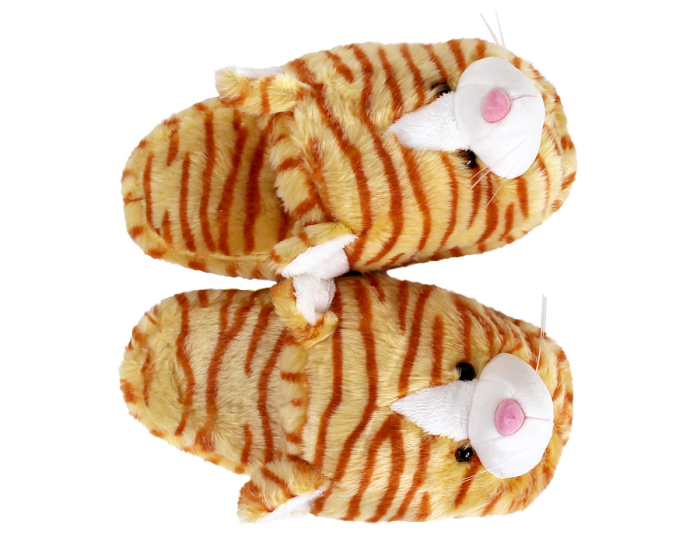 Fuzzy Orange Tabby Cat Slippers Top View