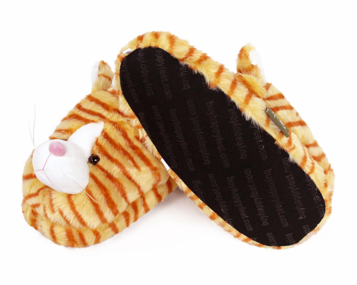 Fuzzy Orange Tabby Cat Slippers Bottom View