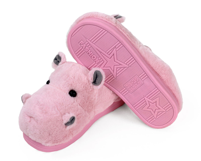 Fuzzy Pink Hippo Slippers Bottom View