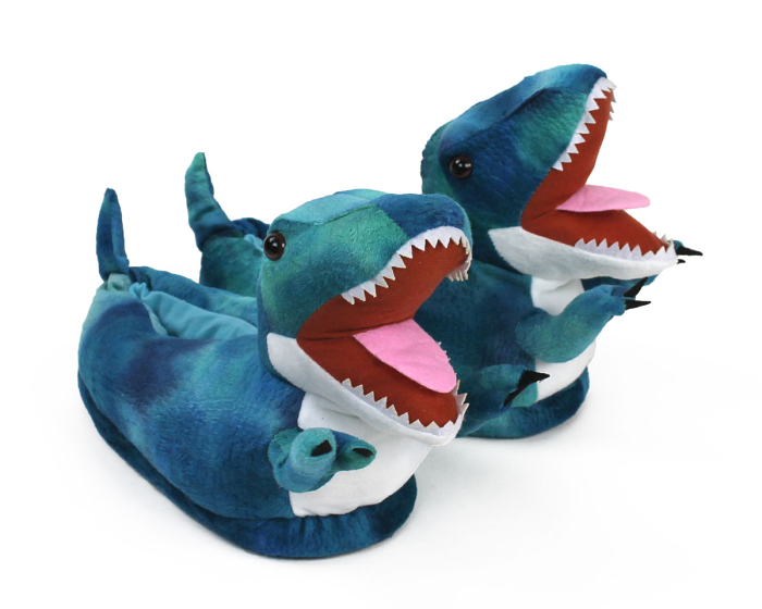 Blue T Rex Slippers 3/4 View