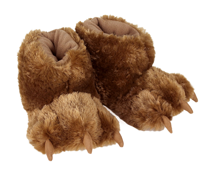 Kids Brown Bear Paw Slippers 3/4 View