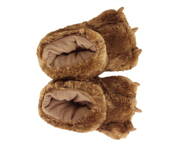 Kids Brown Bear Paw Slippers Top View