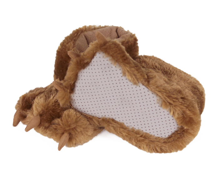 Kids Brown Bear Paw Slippers Bottom View