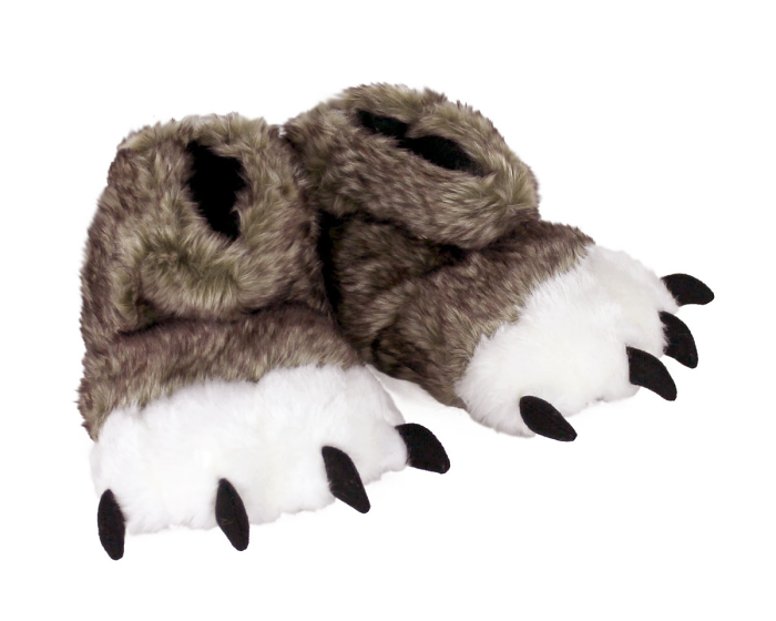 Kids Brown Wolf Paw Slippers 3/4 View