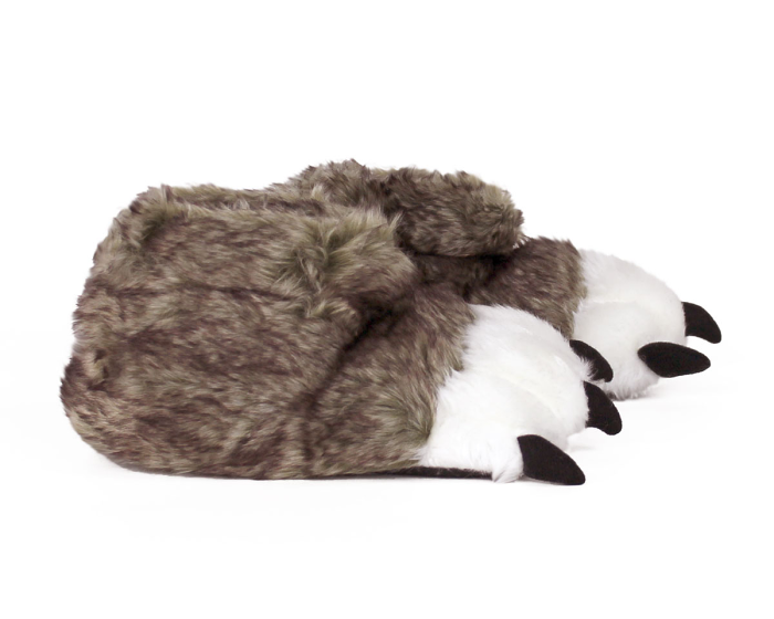 Kids Brown Wolf Paw Slippers Side View