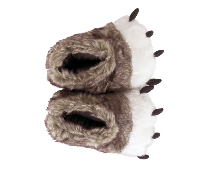 Kids Brown Wolf Paw Slippers Top View