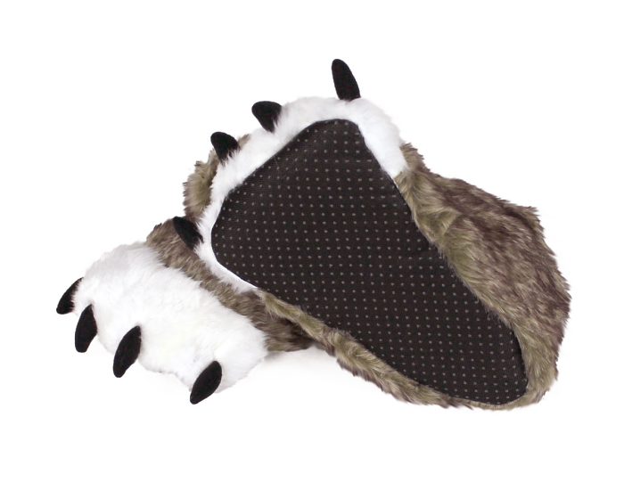 Kids Brown Wolf Paw Slippers Bottom View