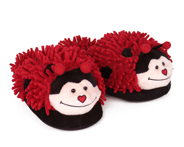 Fuzzy Lady Bug Slippers 3/4 View