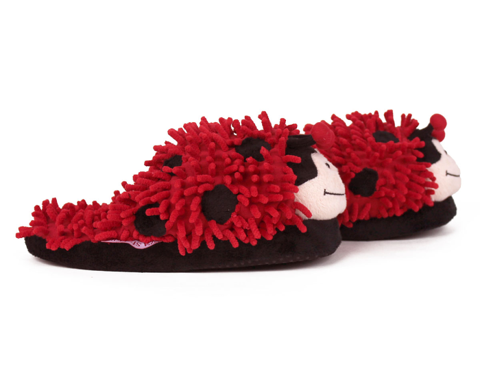 Fuzzy Lady Bug Slippers Side View