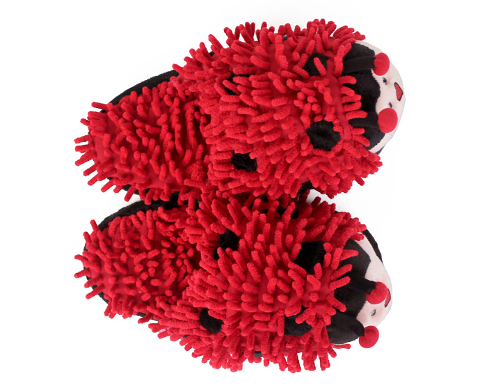 Fuzzy Lady Bug Slippers Top View