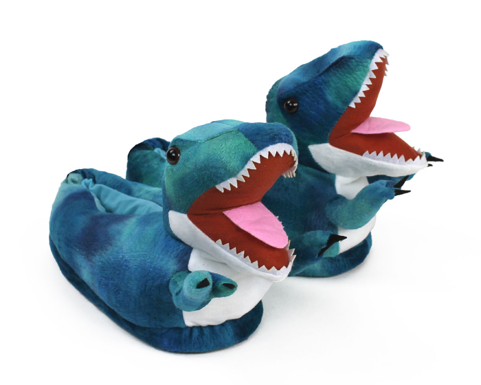 Blue T Rex Slippers 3/4 View