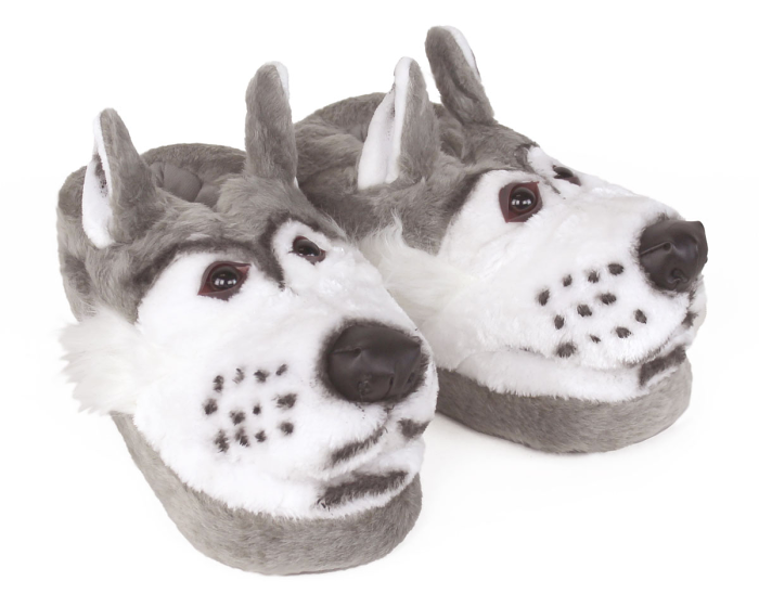 Gray Wolf Slippers 3/4 View
