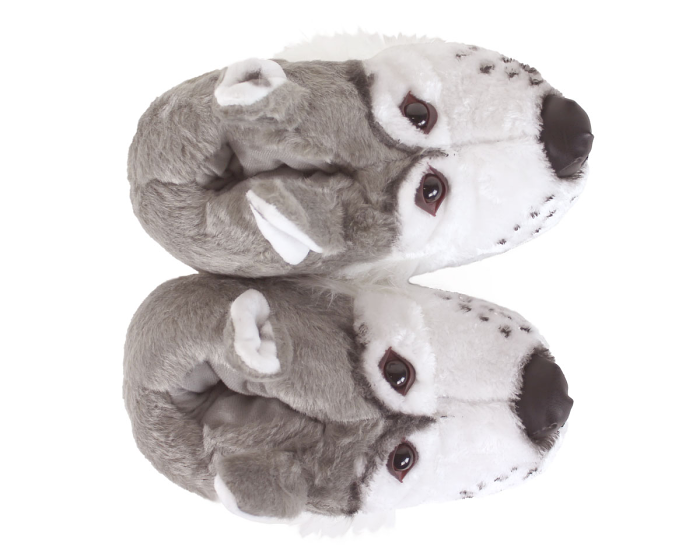Gray Wolf Slippers Top View