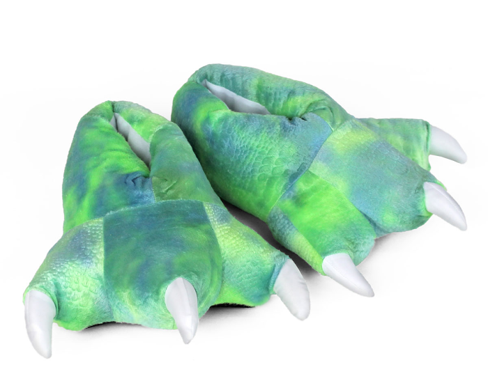 Green Dinosaur Feet Slippers 3/4 View