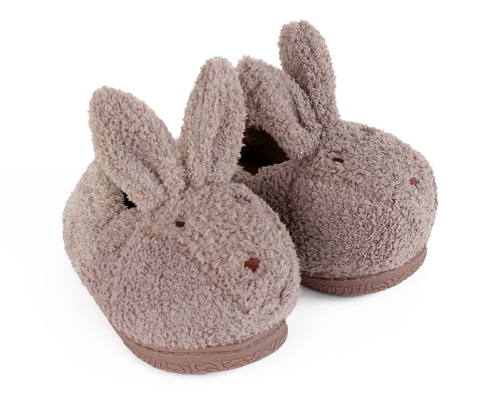 Kids Brown Bunny Slippers 3/4 View