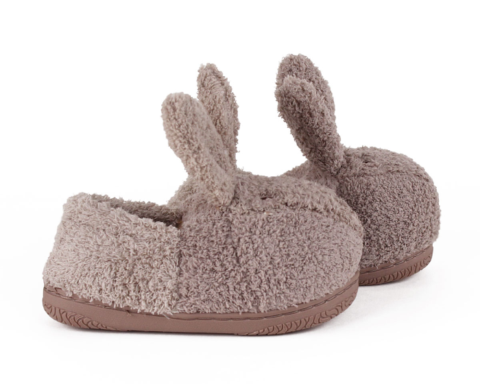 Kids Brown Bunny Slippers Side View