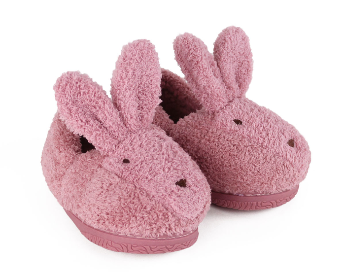 Kids Pink Bunny Slippers 3/4 View