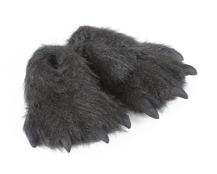 Kids Black Bear Paw Slippers 3/4 View