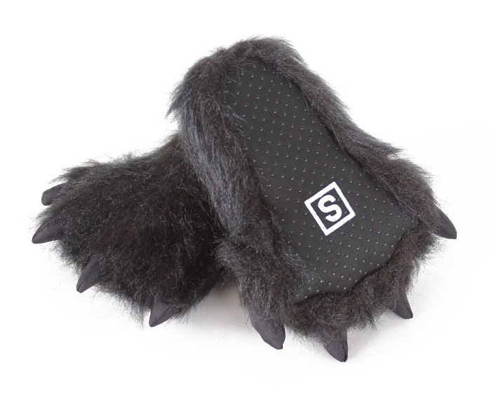 Kids Black Bear Paw Slippers Bottom View