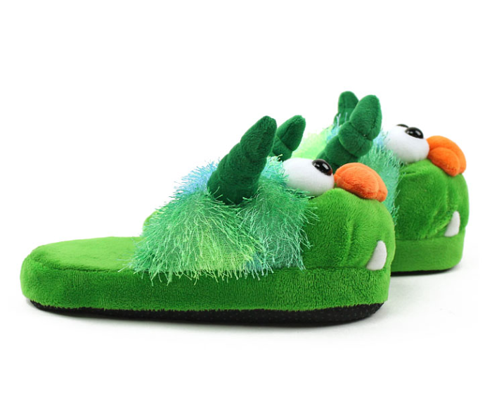 Kids Green Monster Slippers Side View