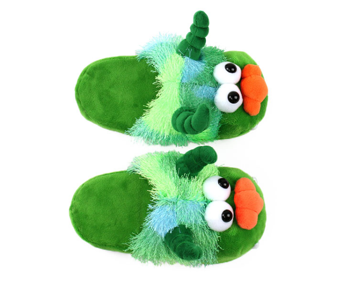 Kids Green Monster Slippers Top View