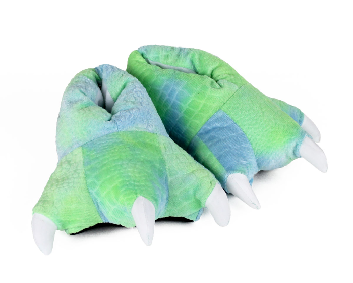 Kids Green Dinosaur Feet Slippers 3/4 View